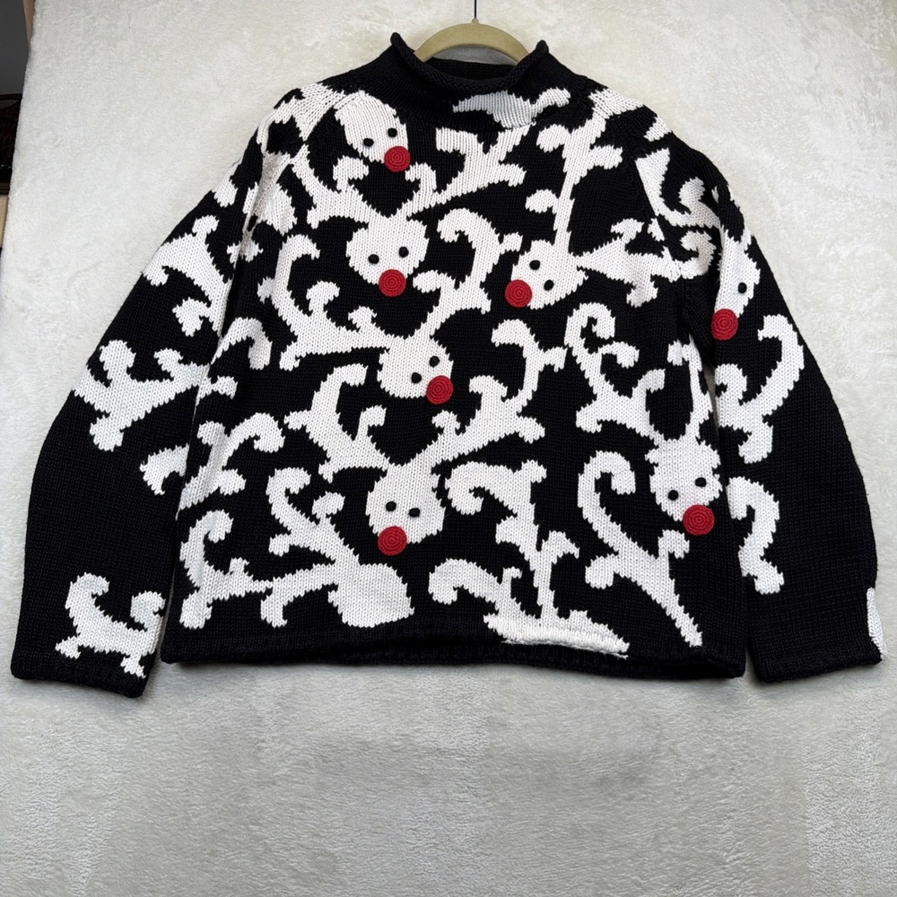 Vintage Michael Simon Reindeer Christmas Sweater Womens L 90s Wearable Art